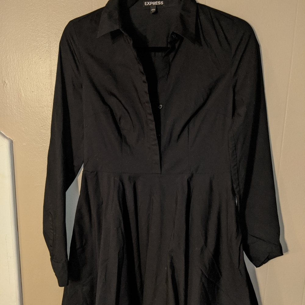 Black Button Down Express Dress with Pockets